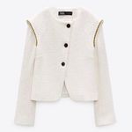 ZARA NWT Pronounced Shoulder Textured Jacket in Ecru Cream size S Photo 6