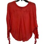 Free People Coral V Neck Woven Gauze Weave Knit Long Sleeve Blouse Small Photo 1
