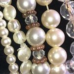 Lot of 4 Chunky Flower Retro Beaded Boho Faux Pearl Stretchy Bracelets White Photo 3