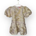 THML  Metallic Gold and Cream Textured Puff Sleeve Dress Photo 2