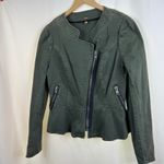 Free People  Peplum Olive Denim Military Utility Jacket Size 12 Photo 7