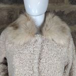 MADE IN Italy Faux Fur Jacket Woman's Cream Snap Lined Curly 3/4 Sleeve Retro Tan Size L Photo 2