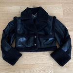 Maniere De Voir Jacket Faux Leather Plush Trim Detachable Sleeves Size US4 Black Photo 0