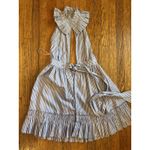 Alexis Dress Womens Medium Blue Stripe Ruffle Collar Tie Waist Button Front Photo 3