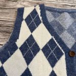 Unbranded Womens Crop Argyle Sweater Vest Blue White V Neck 4 Button L LG Large Photo 3