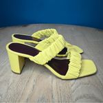 STAUD  Frankie Ruched Leather Block Heel Sandals Mules Yellow Size 37 Womens 7 Photo 1