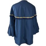 ZARA  Basic Western Navy Blue Bell Sleeve Fringe Aztec Trim Jacket Size XS NWT Photo 10