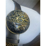 Chicos Leather Black Gold Metallic Large Buckle Belt Size S Retro Black Photo 7