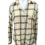 12th Tribe Green Beige Plaid Checkered Flannel Button Down Shirt Blouse Top Sz S Photo 0