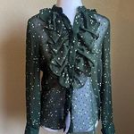 H&M green ruffle shear long sleeve button up shirt | 2 Photo 0