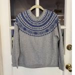 Talbots Talbot Winter Sweater Women Gray Blue Fair Isle Crew Neck Sz Lp Cotton Blend Photo 1
