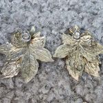 Green and Yellow Overlapping Leaf Shape Earrings Pierced Post Metal Vintage Photo 12