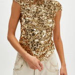 Free People #75 NWT Late Last Night Tee in Gold Combo Photo 0