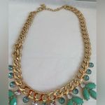 Forever 21  Green Gem & Rhinestone Gold Chain Fashion Necklace New Photo 1