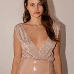 Lulus Evening of Wonder Gold Sequin Cowl Back Bodysuit size XS NEW Photo 0