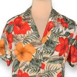 Vintage Options Melrose Silk Hawaiian Shirt Red Orange Hibiscus Floral Medium Photo 0