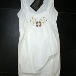 New Womens 4 S NWT Designer Brian Dales White Dress 40 Cotton Stones Tan Italy Photo 0