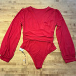 NWT Red Long Sleeve Bodysuit V Neck‎ Ruched Waist Sexy Party Top Medium Size L Photo 0