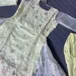 Party wear Indian Designer Maxi Anarkali 3pc suit Wedding Pakistani gown Yellow Size L Photo 8