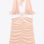 ZARA  MiNi DRESS W/ HALTER V-NECKLINE & TIES Draped Skirt Size S NEW Photo 4