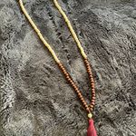 Francesca's Beaded Long Tassel Necklace, Beige, Brown, Maroon Photo 1