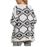 POL Aztec Print Open Front Popcorn Knit Cardigan Sweater Black Cream Medium Photo 2