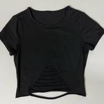 Black Solid Distressed Short Sleeve Tee T Photo 0
