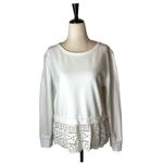 J.Crew  White Cotton Round Neck Long Sleeve Eyelet Hem Sweatshirt‎ Size S Photo 1