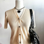 Brown‎ Ribbed Button Up Top Y2K 2000s Retro Indie Minimalist Soft Girl Medium Photo 0