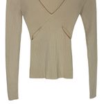 Camila Coelho Tate V-Neck Cutout Ribbed Pullover Sweater Ivory Cream XS Photo 5