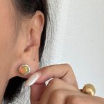 Brand New Natural Opal 9K Solid White Gold Sphere Bezel Settings Earrings/Studs Multiple Photo 8