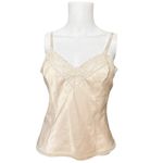 80/90s Small Nylon Satin Camisole Slip Buttercream Lace Sweetheart Neckline​ Gold Photo 4