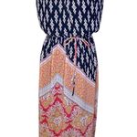 Sweet Storm Printed Halter Maxi Dress Navy White Yellow Peach Pink Medium Photo 0