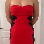 Monique Lhuillier Red Strapless with Black Sequin Ball Gown Formal Dress Photo 4
