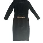 Elegant Black Lace Dress with Gold Accents Size L Photo 0