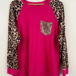 Hot Pink Leopard Print Sequin Pocket Raglan Top Women's 2XL Size XXL Photo 0