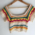 ZARA  Multicolor Knit Top Striped Off Shoulder Sz Small Cream Photo 3