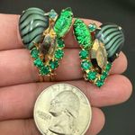 Vintage Juliana? Emerald Green Striped Rhinestones Goldtone Clip On Earrings 16g Photo 8