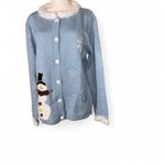 Blue and White Faux Fur Cozy Snowman Holiday Festive Cardigan Size Large Photo 2