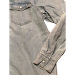 SheIn Light Blue Denim Button Up Shirt Snap Pearl Buttons Tab Sleeves Sz Small Photo 1