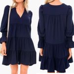 Pomander Place X Tuckernuck Navy Blue Crepe Kenzo Dress Tiered Ruffle Coastal Size M Photo 1