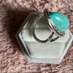 Gorgeous Stainless Steel Silver Faux Turquoise Ring Size 8 Photo 2