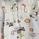 Banana Republic  Shirt Womens Sz L Long Sleeve Button Up Blue 100% Linen Animals Photo 6