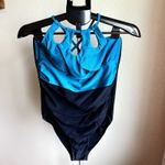 Cupshe  Womens Large Blue Black High Neck Cut Out One Piece Swimsuit NWT Photo 1