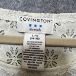 Covington Vintage Y2K White Lace Top L Floral Knit Stretch Short Sleeve Photo 1