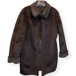 Lands' End Faux Suede Shearling Coat Jacket Longline Women's Size M 10-12 Black Photo 0