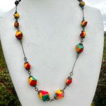Red yellow and green hand painted vintage beaded necklace Photo 0