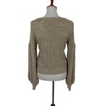 Devlin  Tan Knit Balloon Sleeve Sweater Cotton Small Cozy Fall Pullover Photo 2
