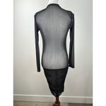 Sheer Mesh Long Sleeve Mock Neck Bodycon Midi Dress Black Ruched Thumbholes Size M Photo 1