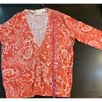 Jones New York Sport Coral White Floral Egyptian Cotton Cardigan Sweater XL Red Photo 7